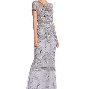Adrianna Papell Silver mesh beaded dress